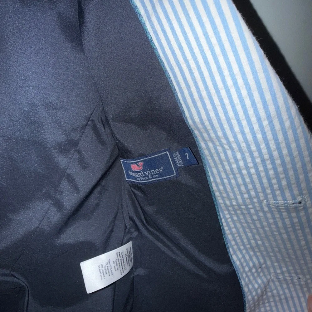 Vineyard Vines Boy’s Blue Seersucker Blazer - Classic Two-Button Jacket